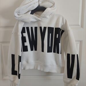 Zara White Hoodie with Bold Black 'NEW YORK' Graphic